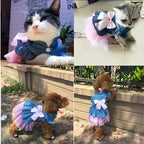 ANIAC Pet Denim Dress with Cute Bow-Knot Comfy Vest Skirt Lace Trim Tutu Summer Spring Clothes for Cats and Small Dogs (XX-Large)