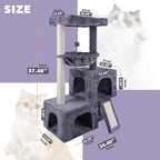 37.4" Cat Tree Tower with Twin Cat Condos for Indoor Cats, All-in-One Activity Center with Cat Scratching Post Cozy Sleeping Perch Hammock and Toy Balls,Grey