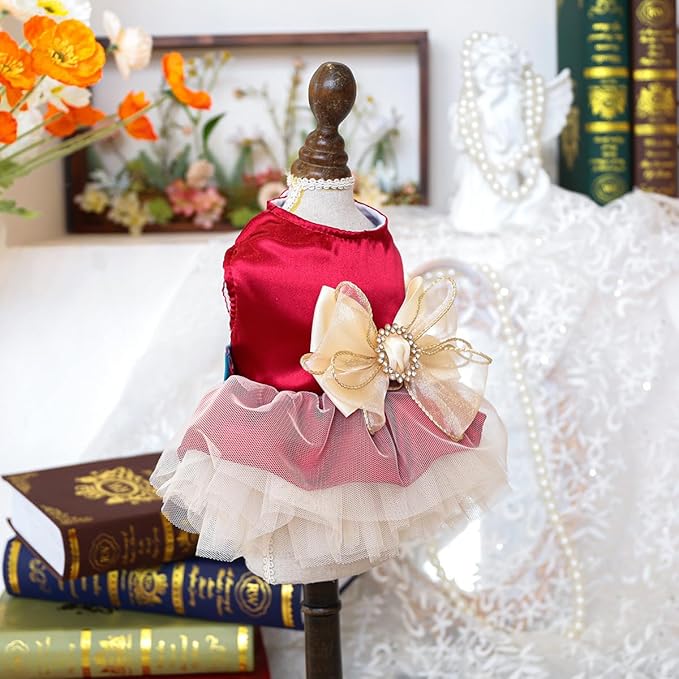 Fashion Sweet Puppy Dog Blingbling Princess Skirt Pet Dog Lace Cake Camisole Tutu Dress H-red M