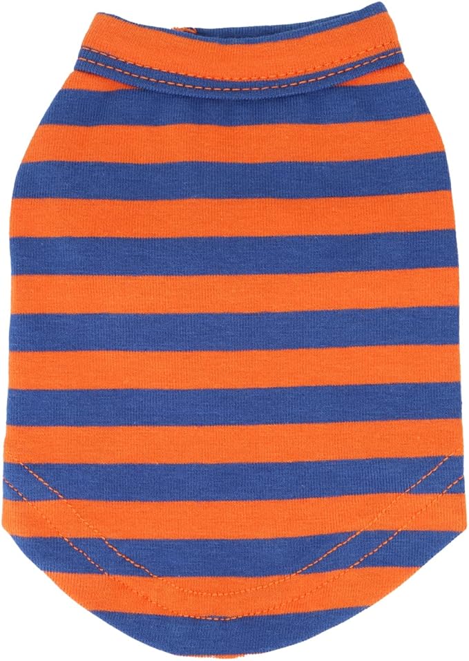 LOPHIPETS 100% Breathable Cotton Striped Dog Tee Shirt T-Shirt for Small Dogs Teacup Chihuahua Yorkie Puppy Clothes -Orange and Blue Strips/XS