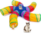 EGETOTA Cat Tunnel for Indoor Cats Large, with Play Ball S-Shape 5 Way Collapsible Interactive Peek Hole Pet Tube Toys, Puppy, Kitty, Kitten, Rabbit (Multicolor)