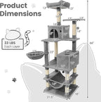 Tangkula 66 Inch Tall Cat Tree, Multi-Level Cat Tower with Sisal Scratching Posts, 2 Condos, Plush Perch, Hammock, Basket, Dangling Toys, Cat Climbing Furniture for Indoor Cats (Light Gray)