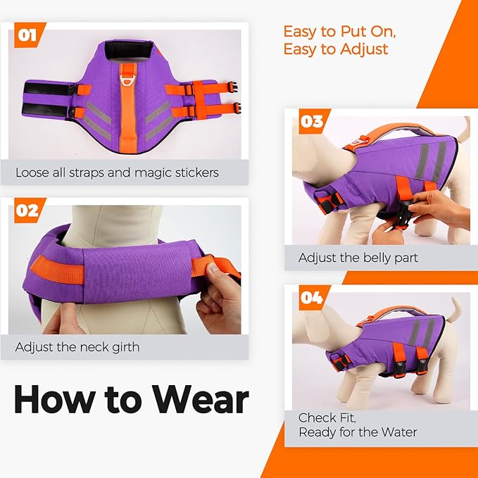 Lelepet Dog Life Jacket, High Flotation Dog Life Vest for Swimming, Boating, Ripstop Reflective Pet Swim Vest for Small Medium Large Dogs Pool Floats Adjustable Swimming Vest for Dogs Water Safety
