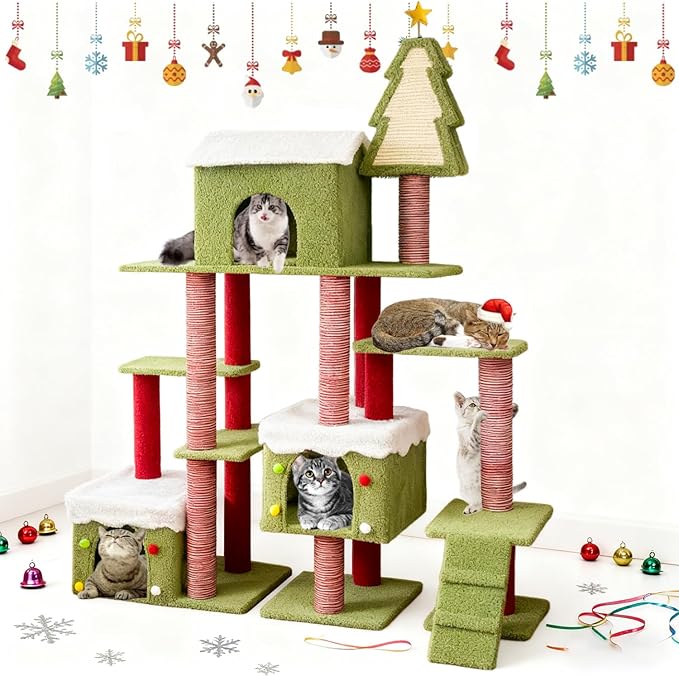 Extra Large 74-Inch Tall Cat Tree w/Widened Perch for Large Cats, Big Cat Tower Indoor, Modern Multi-Level Activity Tower with Scratching Posts, Condos, Baskets, Hammock, Scratching Ramps