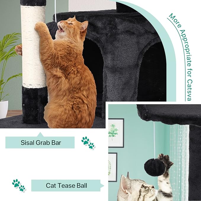 Dkeli Cat Tree for Indoor Cats Condo Tower with Scratching Post Tease Ball Perches Platform Small and Medium 54 Inch Multi-Level, Dark Gray