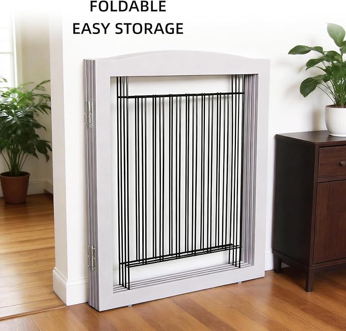 Dog Fence Indoor,Dog Gate Indoor for Doorway pet gate -3-Panel Freestanding, Hallways, House or Stairs -60x24-Inch Retractable Foldable Expandable Wood Pet by SFJC (Grey) ﻿