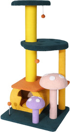 KAMABOKO Mushroom Cat Tree, Cute Cat Tower with Full-Wrapped Sisal Posts, Scratching Boards & Interactive Balls, Multi-Level Cat Activity Tree