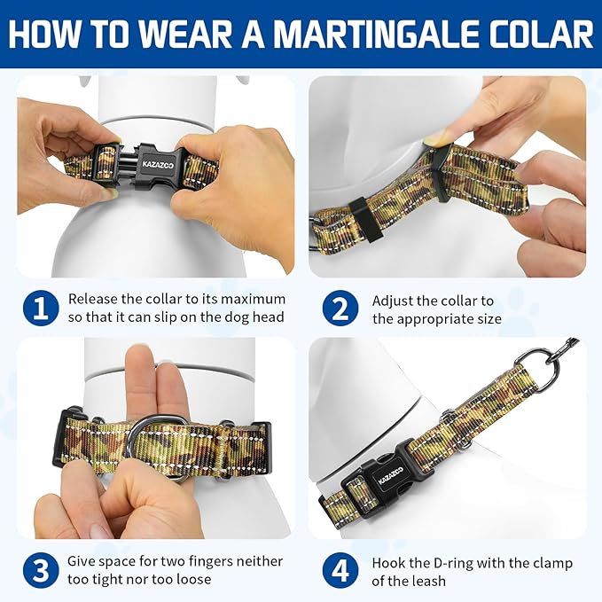 Kazazoo Reflective Martingale Collar for Dogs with Quick Release Buckle Adjustable Soft Durable Dog Collar for Small Medium Large No Pull Training Dog Collars-Camo M