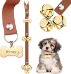 Leather Dog Bells, Puppy Potty Training Bell Dog Doorbell Potty Train Dog Bell for Potty Training Door Bells for Dogs to Ring to Go Outside Jingle Bells (Leather Brown, Bone New 1 PCS)