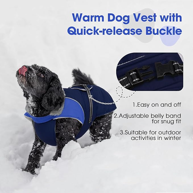 Nanaki Warm Fleece Lined Winter Coat Jacket Vest for Dogs, Waterproof Reflective Dog Snowsuit with Leash Hole, Furry Collar Medium Puppy Coat for Outdoor Walking Hunting, Easy On Pet Snowsuit Blue XL