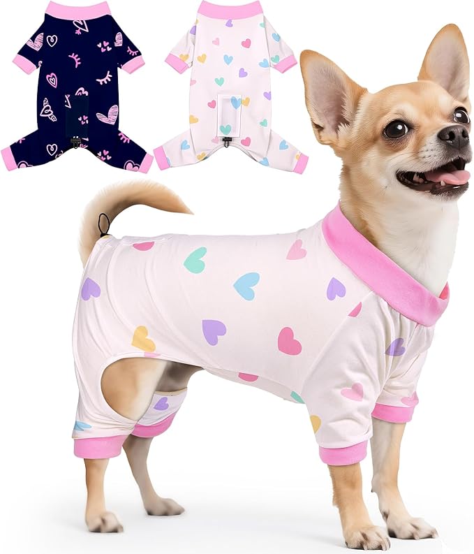 Glittme 2PACK Dog Pajamas Soft Dogs Clothes for Small Medium Dogs Elastic Cats Apparel Breathable Dog Pjs for Puppy