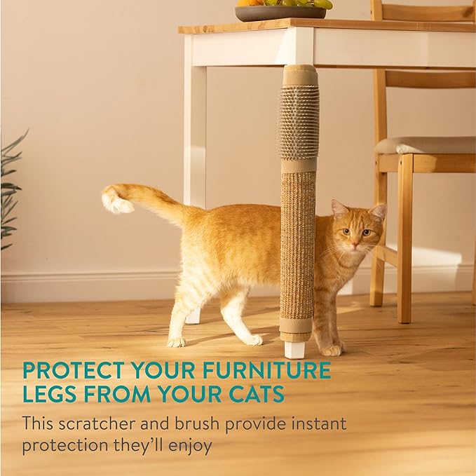 Navaris Cat Scratcher and Brush Table Leg Protector - Sisal Scratching Mat for Furniture Protection - Robust Cat Accessories to Protect Furniture - Scratch Pad for Indoor Cats