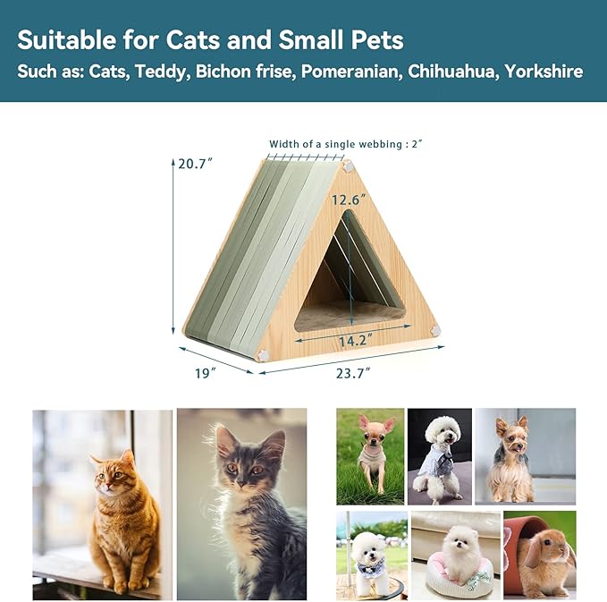 Petsfit Cat Houses for Indoor Cats,Modern Style Wood Cat House with Soft Mat,Portable&Easy Assembly(Triangle)