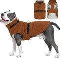 Kuoser Dog Coat Warm Fleece Lining Turtleneck Dog Jacket with Harness Built-in, Adjustable Windproof Cold Weather Coats with Quick Release Buckle Pet Winter Snowsuit for Large Dogs, Khaki XL