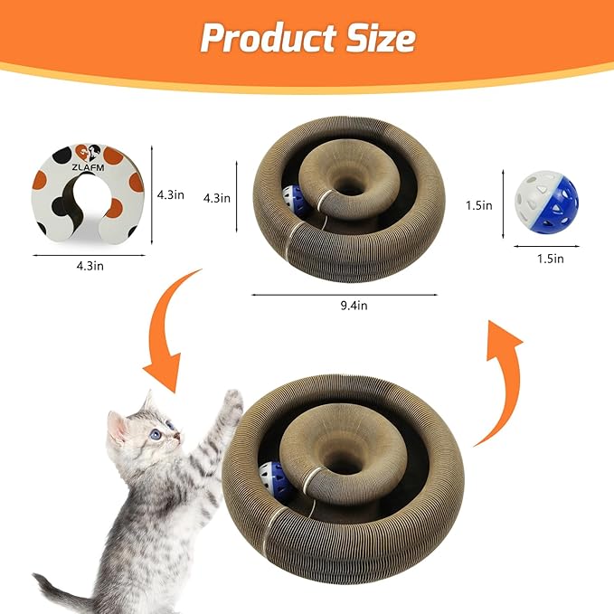 Magic Organ Cat Scratcher Toy, Foldable & Reversible Accordion Kitty Toy with Bell Ball, Interactive Cardboard Scratching Board Scratcher Pad for Indoor Cat (1 Pack)
