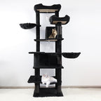 68 Inch Multi-Level Large Cat Tree - Sisal Scratching Posts & Removable Cushions, Cozy Hammock and Comfortable Hideaway, Tall Cat Tower for Indoor Cats (Black + Particle Board)