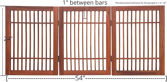 Urnporium Pet Dog Gate Freestanding, Strong Durable Folding Wooden Fence, Portable Acacia Hardwood Safety Barrier for Indoor & Outdoor Use (Brown Pet Gate, 3 Panel 24" Tall)