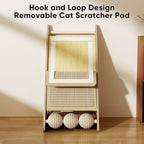 Cat Scratcher with Nest - Non-Shedding Vertical Cat Scratching Post, Cat Board Scratcher with 3 Sisal Balls for Indoor Cats, Reliable Wall Mounting