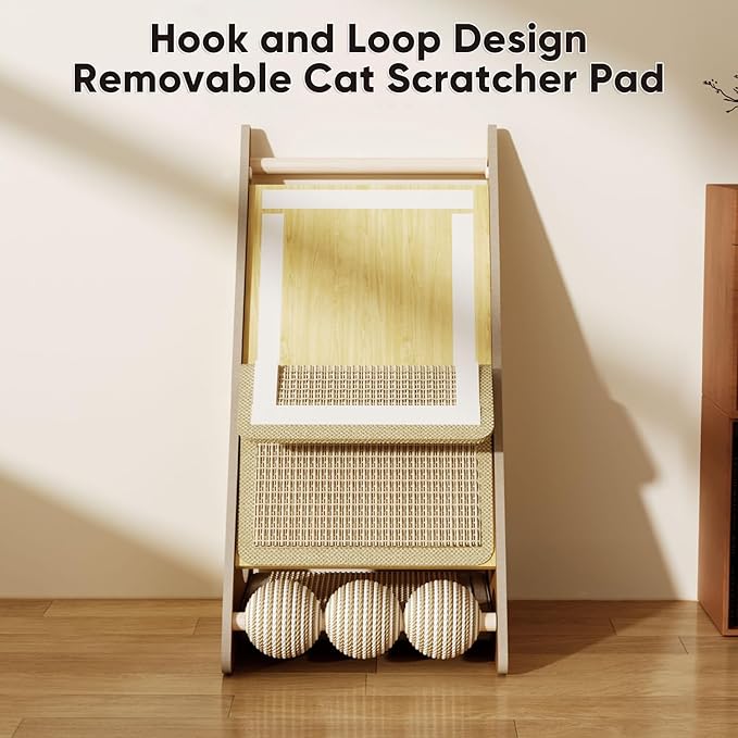 Cat Scratcher with Nest - Non-Shedding Vertical Cat Scratching Post, Cat Board Scratcher with 3 Sisal Balls for Indoor Cats, Reliable Wall Mounting