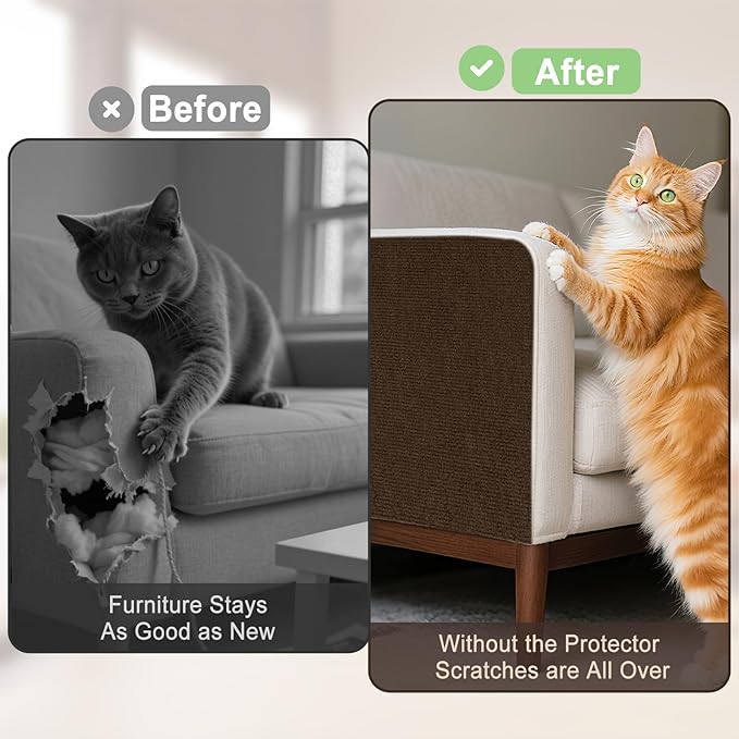 Cat Scratch Couch Furniture Protector, Self-Adhesive & Cuttable Furniture Scratch Protector Pad, Wear-Resistant Wall & Sofa Guard, Multi-Functional Cat Scratcher Brown