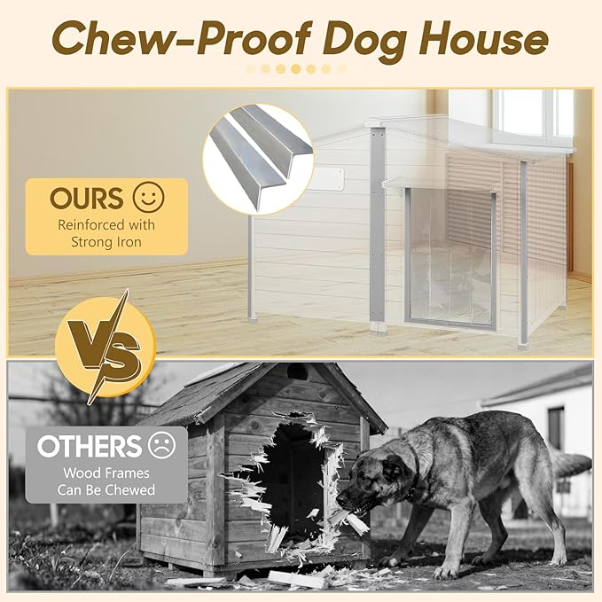 51.2" L Extra Large Weatherproof Dog House, Chew-Proof Iron Frame Kennel for Small & Large Breeds