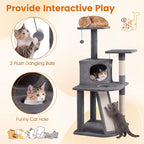 PETSITE 44-inch Multi-Level Cat Tree, Modern Cat Tower with Sisal Scratching Posts, Cozy Condo, Playful Cat Hole, Sisal Covered Ladder, and Dangling Ball, Ideal for Indoor Cats and Kittens (Grey)