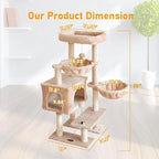 KIYUMI Cat Tree Cat Tower Condo with Sisal Scratching Post for Indoor Cats Cat Tree Cat Furniture with Hammock Perch and Kitten Ball Toys, Multi-Level Pet Activity Center Beige