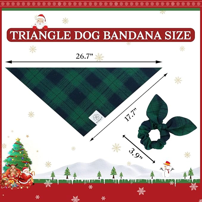 E-Clover St Patricks Day Dog Bandanas Boy & Matching Scrunchie Set Plaid Dog Bibs Scarf Triangle Kerchief Bandana for Medium Large Dogs Birthday Gifts Pet Owner Mom Green Spring