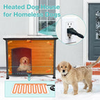 Feral Dog Heated House Outdoor,Anti Bite Iron Frame Dog Kennel,Wood Warm Pets Home,Insulated Weatherproof Outside Shelter for Feral Animal (43.3" (L) x 29.4" (W) x 33.4" (H)-Brown-in)