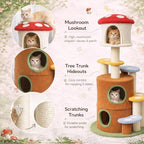 59” Mushroom Cat Tree with Large Condo & Multi-Level Platforms, Cat Tower with 2 Hideouts, Sisal Scratching Posts & Plush Perches, Tree-Trunk Design, 24” Wide Base (Mushroom-AA)