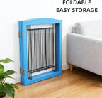 ZJSF Freestanding Dog Fence Indoor, Foldable Dog Gate for Doorways, Stairs or Hallways, Sturdy Wood Extra Wide Pet Gate with Support Feet for The House, Blue, 32 "Height-6 Panels