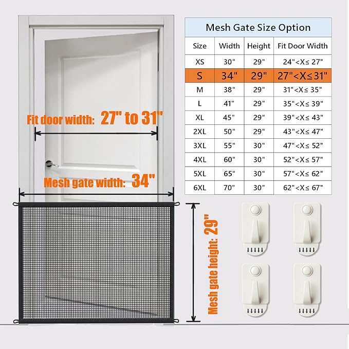 Dog Gate for Stairs Pet Gates for The House: Dog Gate Indoor Dogs Screen Mesh Gate for Doorways Stairways 29 inches Tall, 34 inch Wide, Fits Openings 28'' to 31'' Wide