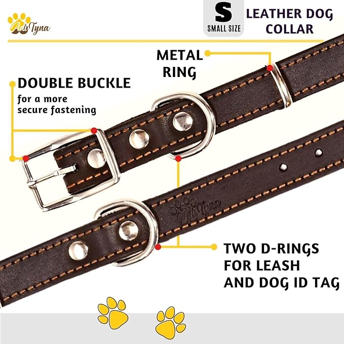 Heavy Duty Black Leather Dog Collar – Soft and Strong Dog Collar for Puppy or Small Breeds Like Cavalier and Miniature Schnauzer (Small: Fit 10" - 14.5" Neck, Black)