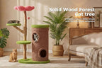 PETEPELA Modern Cat Tree for Indoor Large Cats with Flower Perch, 53.5" Forest Cat Tower with Solid Wood Scratching Posts & 2 Spacious Condos,Heavy Duty Cat Furniture for Multi-Cat Household