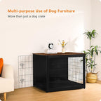 DWANTON Dog Crate Furniture with Cushion, Wooden Kennel Table with Double Doors, Indoor Dog House, Extra Large Size, 43.3" L, Black+Rustic Brown