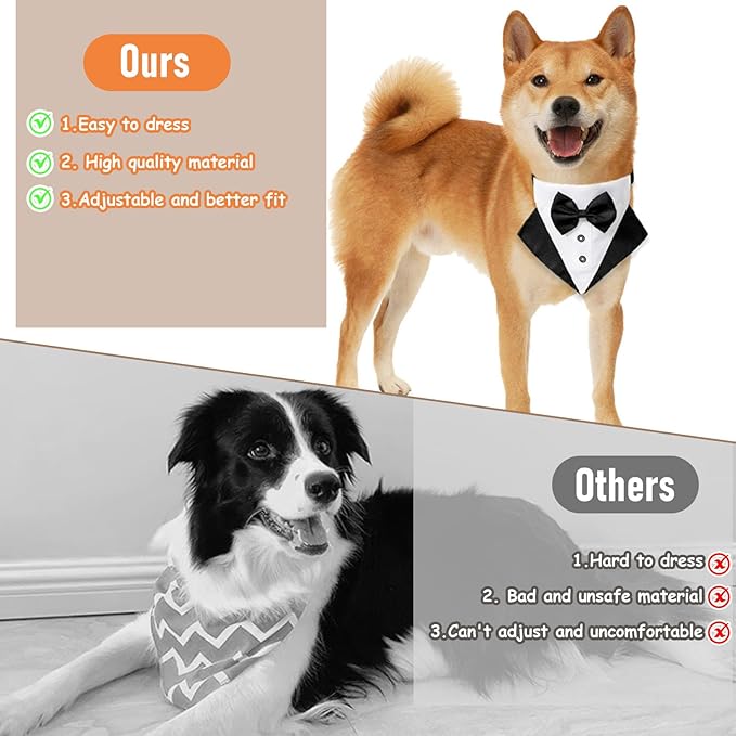 Formal Dog Tuxedo for Small Medium Large Dogs,Wedding Dog Collar with Bow Tie, Adjustable Pet Collar Birthday Bandana with D Ring,Formal Dogs Outfit,Valentines Christmas Halloween Cosplay (Small)