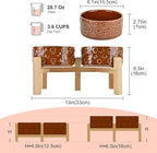 SPUNKYJUNKY Elevated Dog Bowls Ceramic, 6.1'' Dogs and Cat Food Water Bowls Raised with Non-Slip Bamboo Stand for Medium Sized Breed Microwave Dishwasher Safe - 28.7 OZ,Skull Bronze