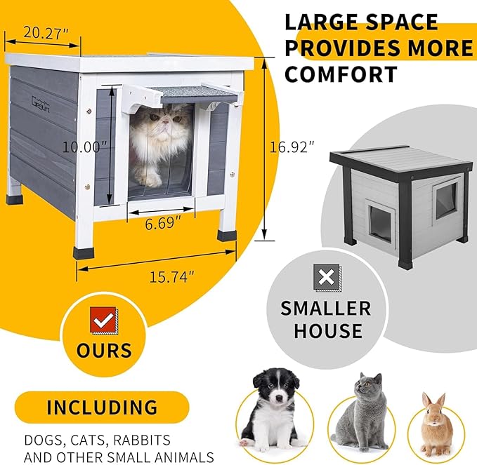 GEGURI All-Weather Outdoor Insulated Shelter for Cats, Dogs & Rabbits – Weatherproof Hutch with Thermal Layer, Elevated Floor, and Asphalt Roof