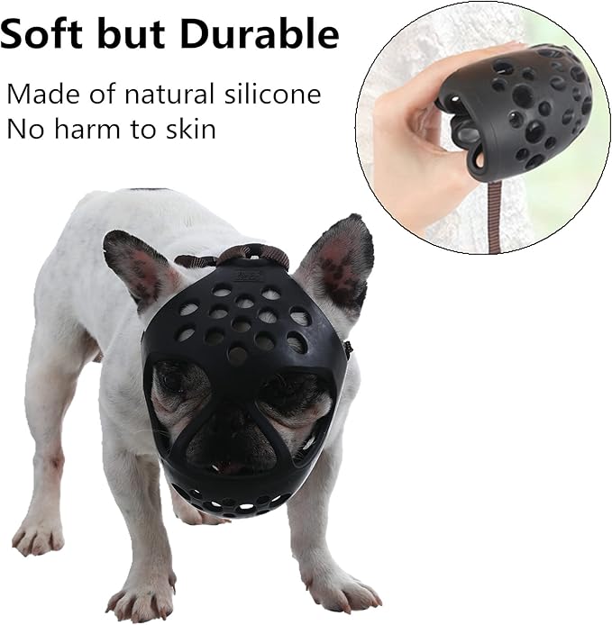 Short Snout Dog Muzzles,Soft Silicone Adjustable Breathable Bulldog Muzzle for Biting Chewing Barking Training,Ideal for Flat-Faced Dogs (Black, X-Large/17-21" (Pack of 1))
