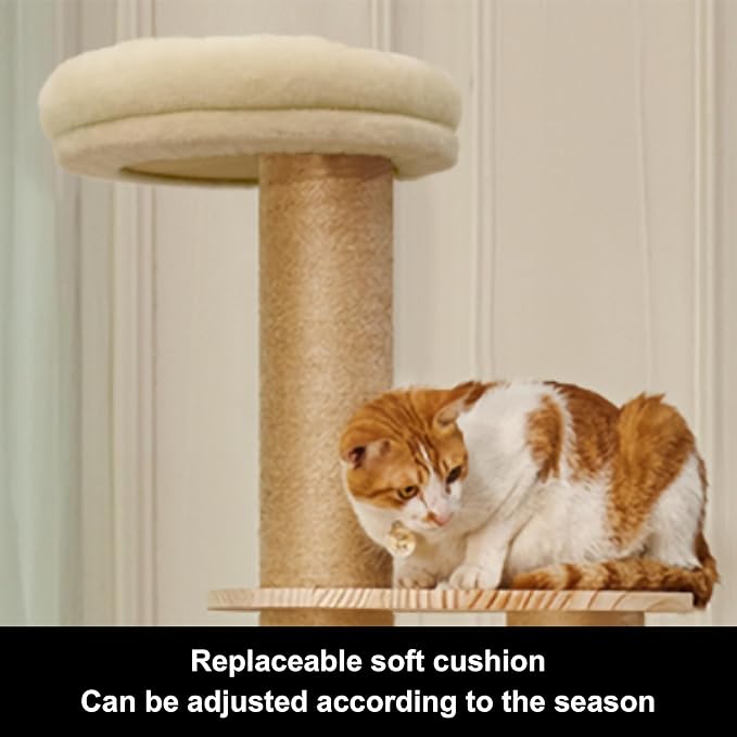 73" Tall Real Solid Wood Cat Tower with 2 Space Capsule Cat Beds, Top Bed,Thick Sisal Scratching Posts, Multi Cat Tree for Large Cats 20 lbs Heavy Duty, Cat Condo Furniture for Active Cats