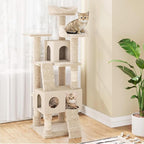 63 Inches Multi-Level Cat Tree Tower with Condo, Plush Perches, Scratching Posts, Hammocks, and Play House, Beige