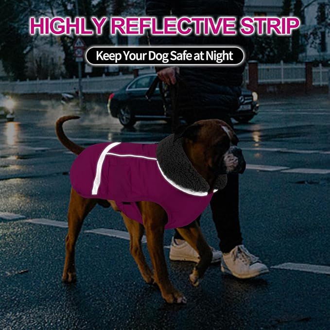 Doglay Dog Coat, Waterproof Dog Jacket Pet Winter Coat for Cold Weather with Thicken Furry Collar, Reflective Puppy Winter Jacket Warm Fleece Lining for Small Medium Large Pets