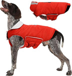 Kuoser Dog Coat Medium, Cold Weather Reflective Waterproof Dogs Jacket with Warm Fleece Lining, Turtleneck Dog Winter Coat with Zipper, Doggy Snow Jacket Pet Coats for Small Medium Large Dogs, Red M