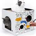 Cardboard Cat House with 2 Story Scratch Pads - Cat Play House for Indoor Cats - Corrugated Scratcher Box - Hideout for Small Animals