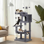 57" Cat Tower for Indoor w/Cat Toy Balls, Modern Cute Cat Tree for Cats Kittens, Multi-Level Cat Activity Tree w/Scratching Posts, Cat Cave Condo,for Indoor Cat Kitty as Pet Play House Activity Center