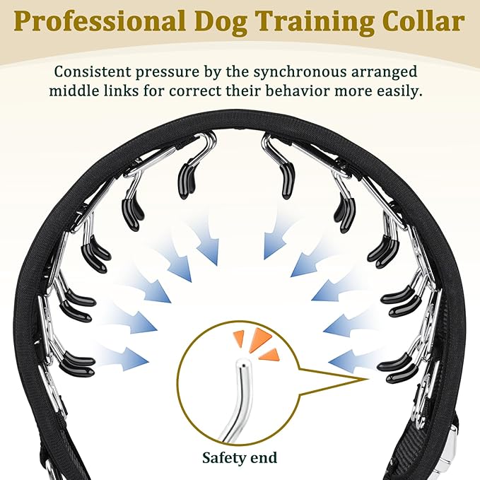 Mayerzon Prong Collar for Large Medium Dogs, Patented Reflective Pinch Collar with Metal Buckle, No Pull Adjustable Hidden Covered Dog Walking Training for Pitbull German Shepherd Doberman(Black, L)
