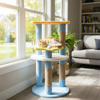 Tangkula Cute Cat Tree, 29 Inch Multi-Level Cat Tower with Jute Scratching Posts, Star & Moon Shaped Platforms, Perch Dangling Toy, Cat Climbing Furniture for Indoor Cats (Blue)