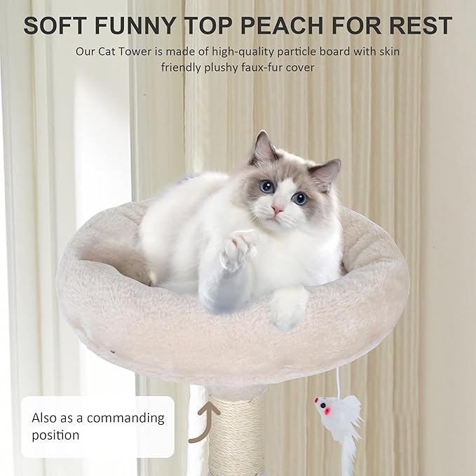 36" Multi-Level Cat Tree Tower with Scratching Posts, Toys & Condo - Space-Saving Design for Indoor Kittens, Compact Floor Footprint & Vertical Space for Multi-Cat Homes-Beige