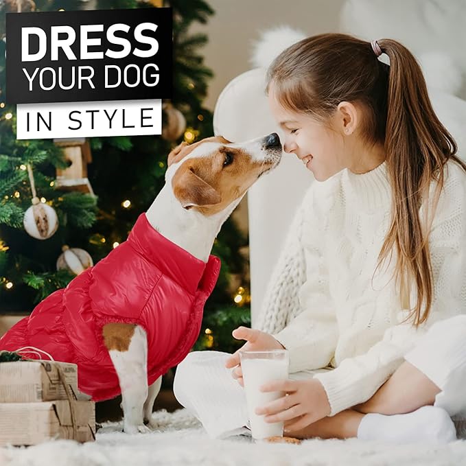 AOFITEE Dog Jacket, Dog Winter Coat, Waterproof Dogs Coats for Small Dogs, Warm Fleece Pet Snowsuit Puffer Jacket, Cozy Winter Pet Fleece Vest, Female Male Pets Cold Weather Coats, Christmas Red, XXL