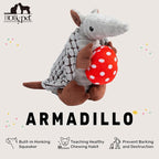 Hollypet Plush Dog Squeaky Toy Stuffed Armadillo Animal Pet Puppy Chew Toys with Clean Teeth for Small Medium Large All Breed Sizes Dogs, Gray, 8 in, Red Easter Eggs with WhiteDots